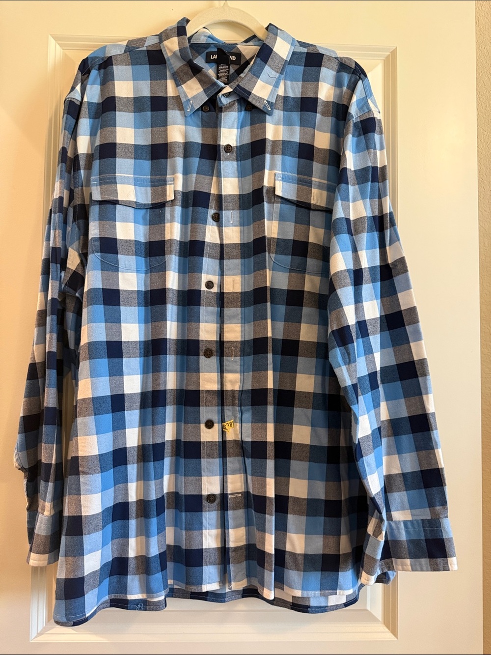 Lands' End Blue and White Plaid Button-Down Shirt